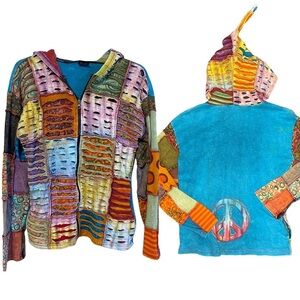 Shop Therapy Hippie‎ Tie Dye Colorful Patchwork Zip Up Jacket